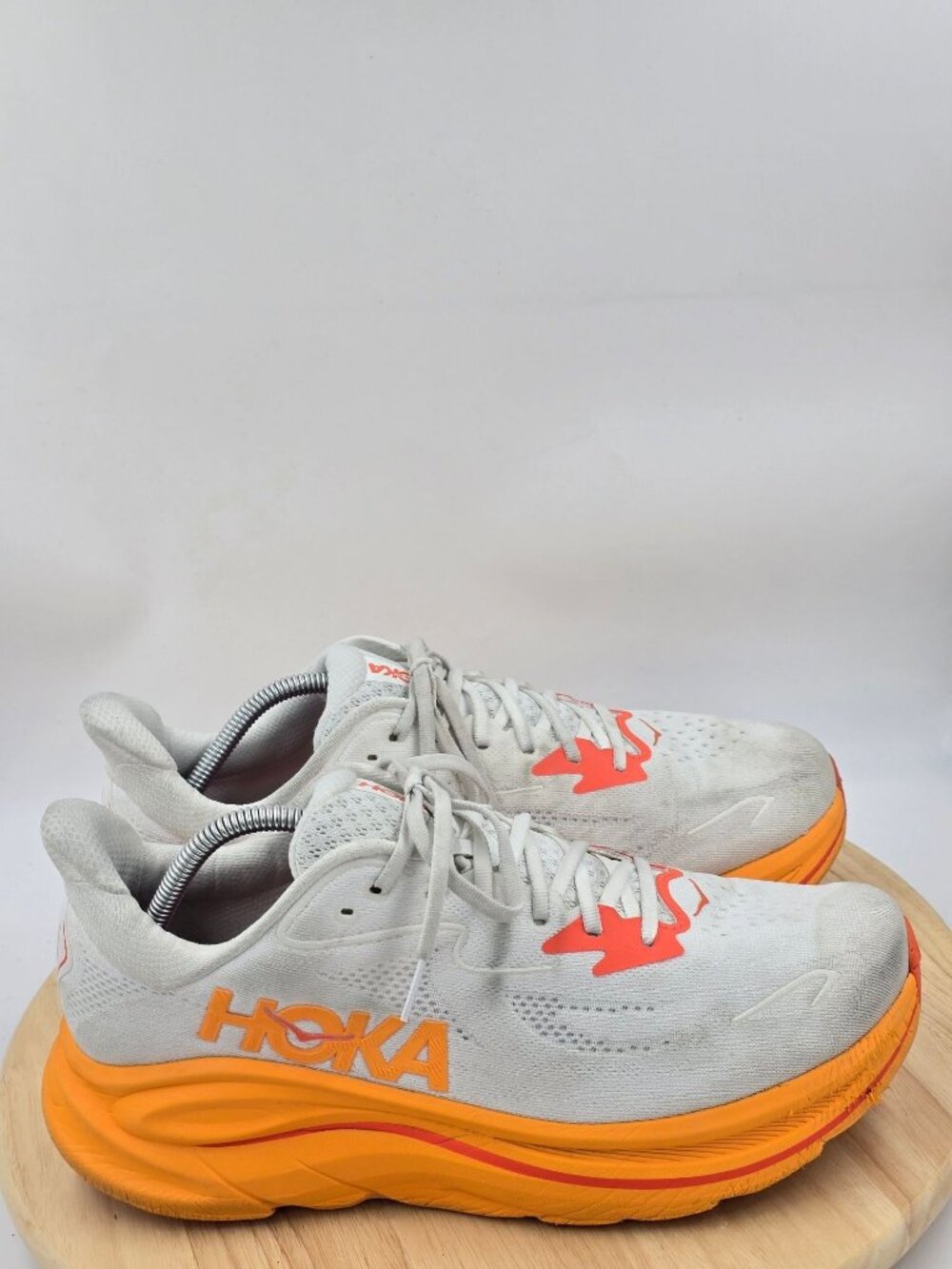 HOKA Clifton 10 mens running walking athletic shoes "Frost/Orange Zest sz 11D